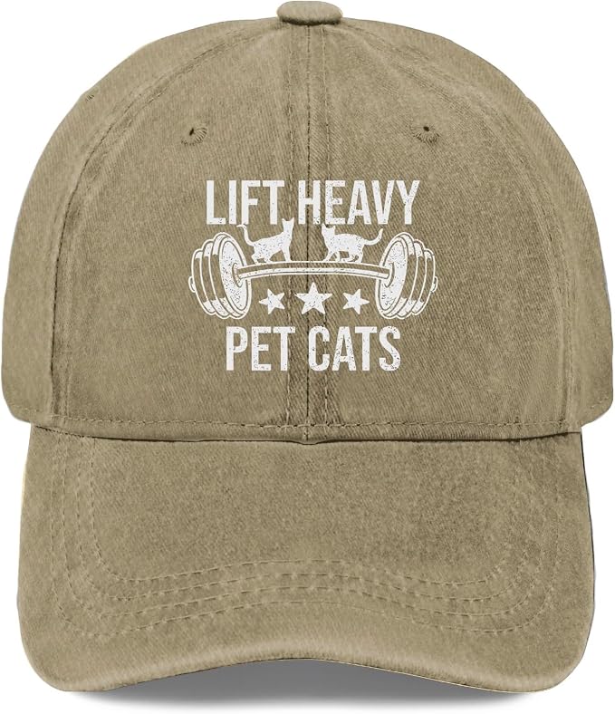 Made in USA Lift Heavy Pet Cats Hats Cotton Washed Baseball Caps Adjustable Hat by Unknown
