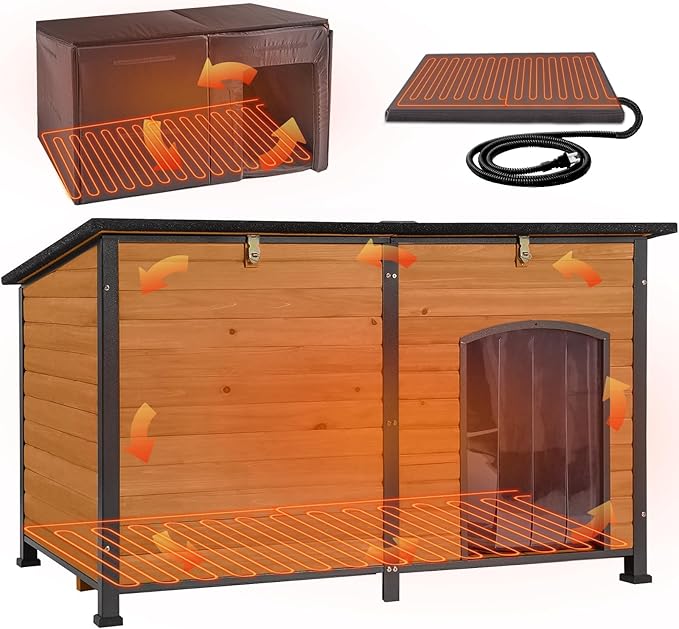 Aivituvin Heated Dog House Outdoor 59" Extra Large Insulated Dog Kennel by Aivituvin