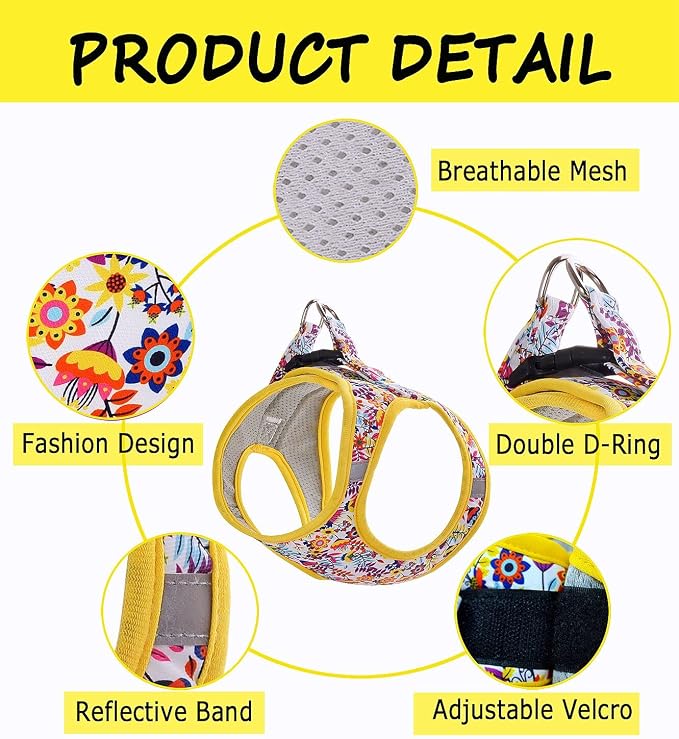 Moonpet Step in Dog Harness Leash Set- All Weather Reflective No-Pull Floral - Image 2