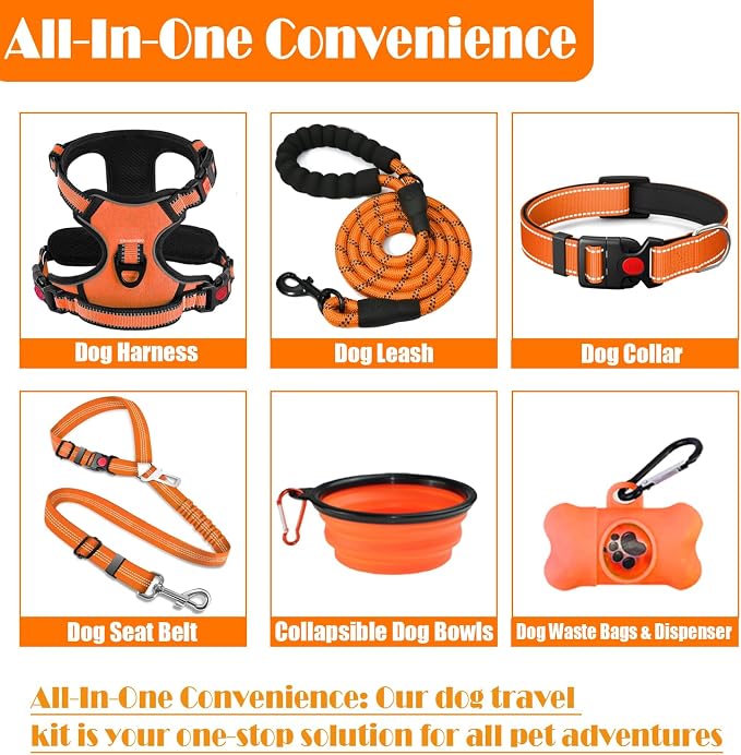 No Pull Dog Harness, Collar & Leash Set | Includes Dog Seat Belt, Collapsible - Image 2