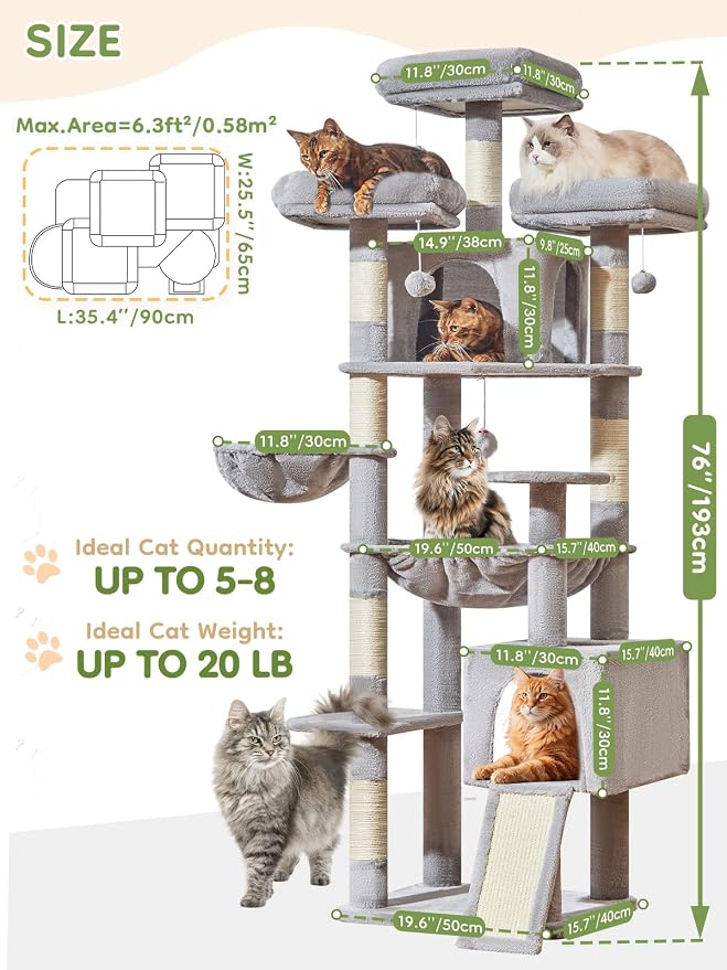 Taoqimiao 76-Inch Cat Tree XXL for Large Cats, Giant Cat Tower - Image 7