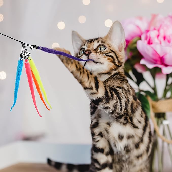 Cat Wand Toy Replacement Refill -12 Pcs Furry Tail Worm - Image 7
