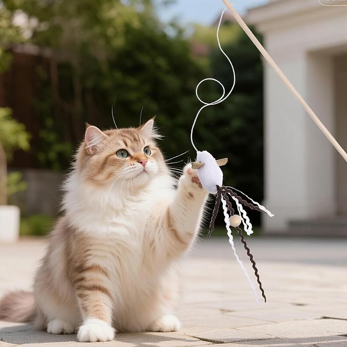 2 PCS Cat Wand Toy Set 16 Inch Wooden Teaser Wands - Image 7