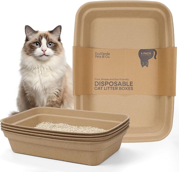 EcoVerde Pets & Co. Disposable Cat Litter Boxes 4-Pack, Large 18.1” x 13.2” x by EcoVerdePetsCo