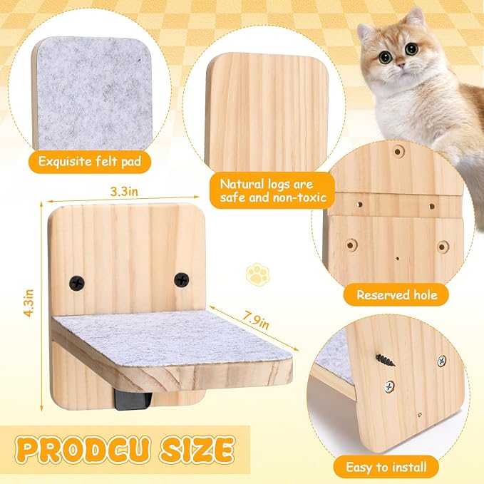 8 Pack Cat Wall Steps Climbing Shelf Wall Mounted Cat Stairs Scratcher Pad - Image 2