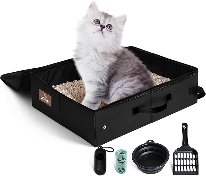 Portable Litter Box for Cats Kitten Foldable Travel Litter Box by LIOOPET