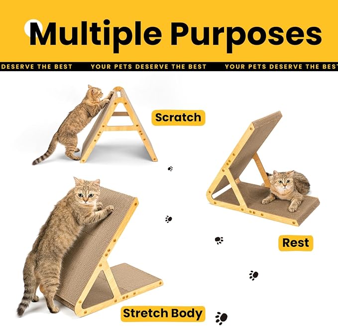 A-Frame Cat Scratchers for Indoor Cats, Wood Frame & Recycled Cardboard Scratch - Image 2
