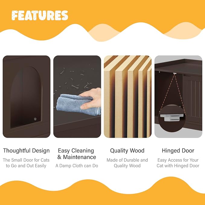 ZENY Cat Litter Box Enclosure Furniture Hidden, Wooden Cabinet - Image 4