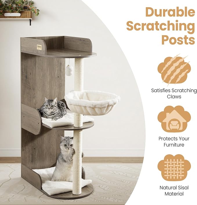 Modern Wood Cat Tree Tower for Indoor Large Cats, Cat Scratching Posts - Image 3