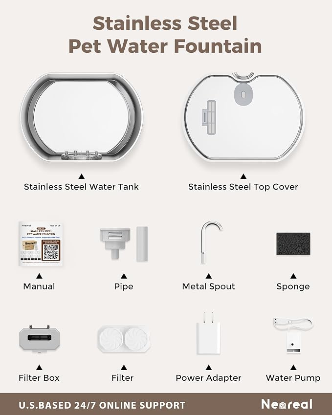 Cat Water Fountain Stainless Steel: 74oz/2.2L Cat Fountain - Image 8
