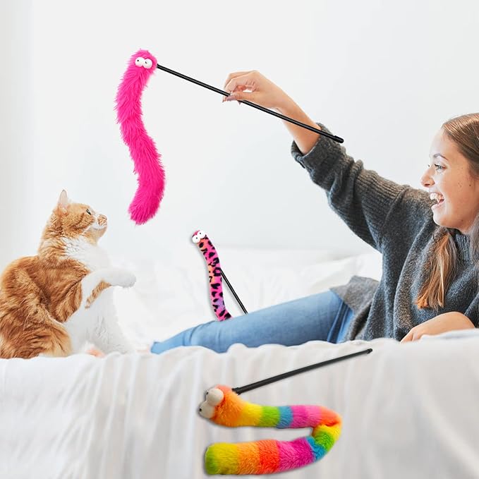 3 Pack Cat Wand Toy, Rainbow Cat Feather Toys - Image 6