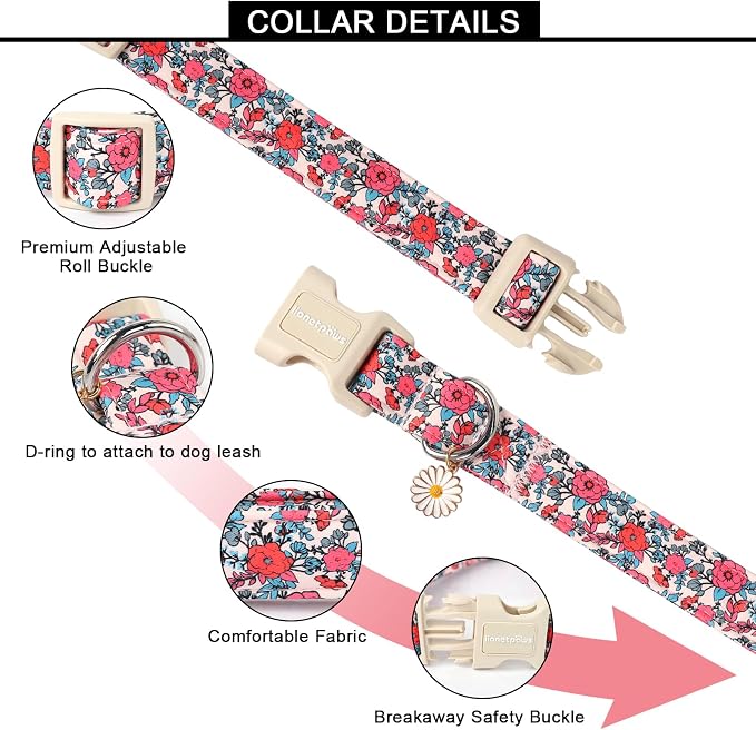 Lionet Paws Floral Dog Collar- Cute Red Pink Flower Dog Collars - Image 2