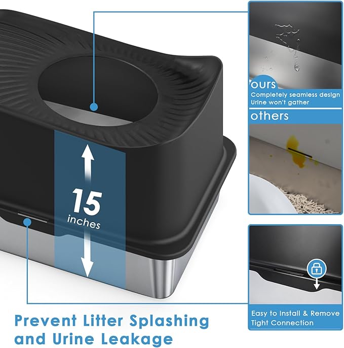 Top Entry Cat Litter Box with Lid, Stainless Steel Extra Large Enclosed Cats - Image 2