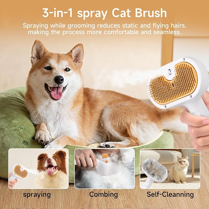 Pet Steam Brush for Dog & Cat–3-in-1 Spray Hair Removal Comb–Steam Brush for - Image 6