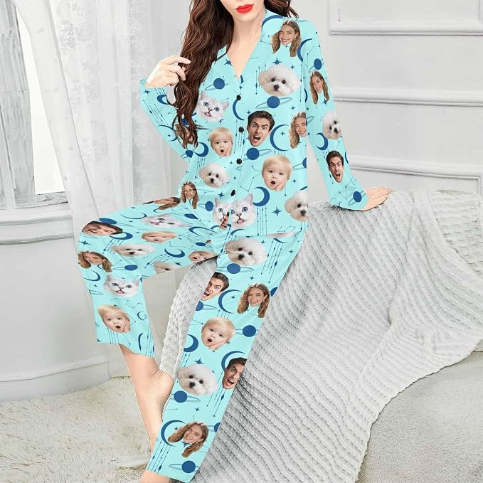 Artsadd Custom Pajamas for Women Men Family, Personalized Face Pjs Pajama Pants - Image 3