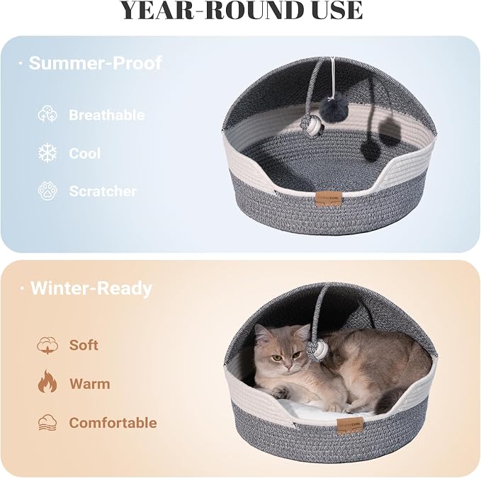 CHEERPALS Cat Basket Bed for Indoor Cats, Covered Pet Bed - Image 3