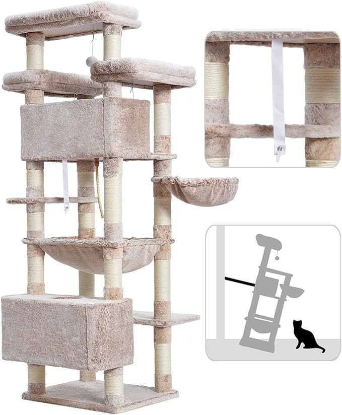 Cat Tree for Indoor Cats Large Adult, 2 Baskets, 2 Condos, Muchroom GCT030MU - Image 7