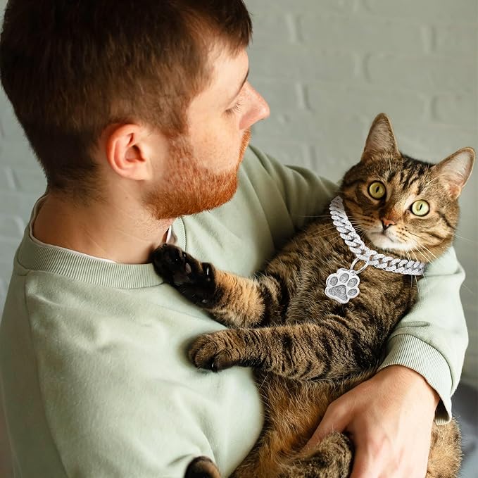 Hillban Cat Collar Diamond Chain Glitter Collar Walking Metal - Image 6