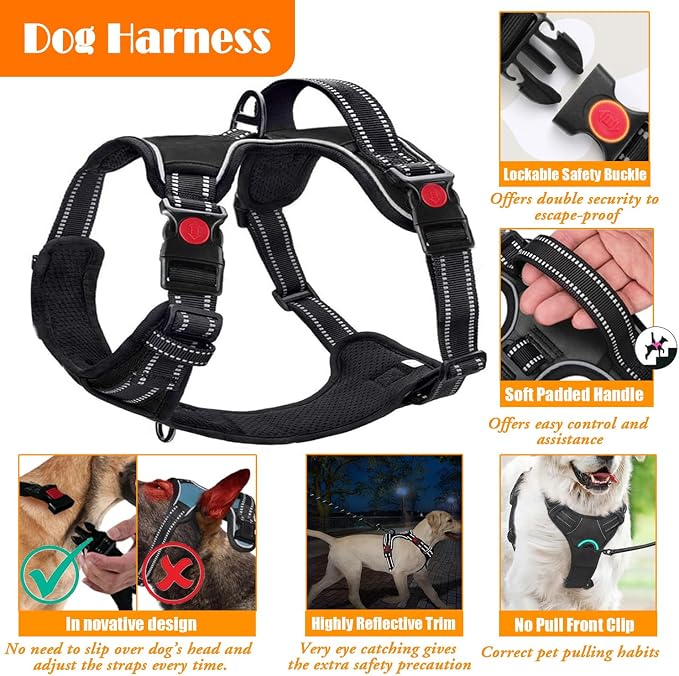 No Pull Dog Harness, Collar & Leash Set | Includes Dog Seat Belt, Collapsible - Image 4