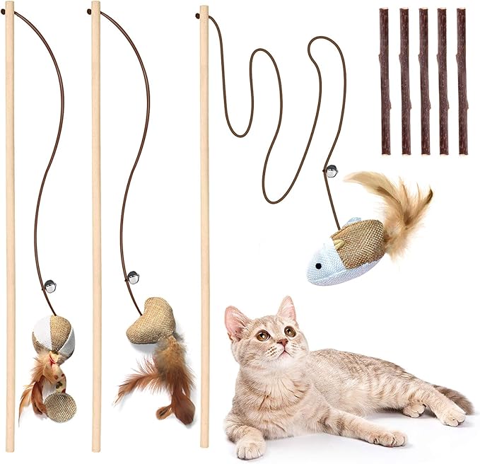 Natural Wood Cat Teaser Wand Toy, Catnip Sticks by Unknown