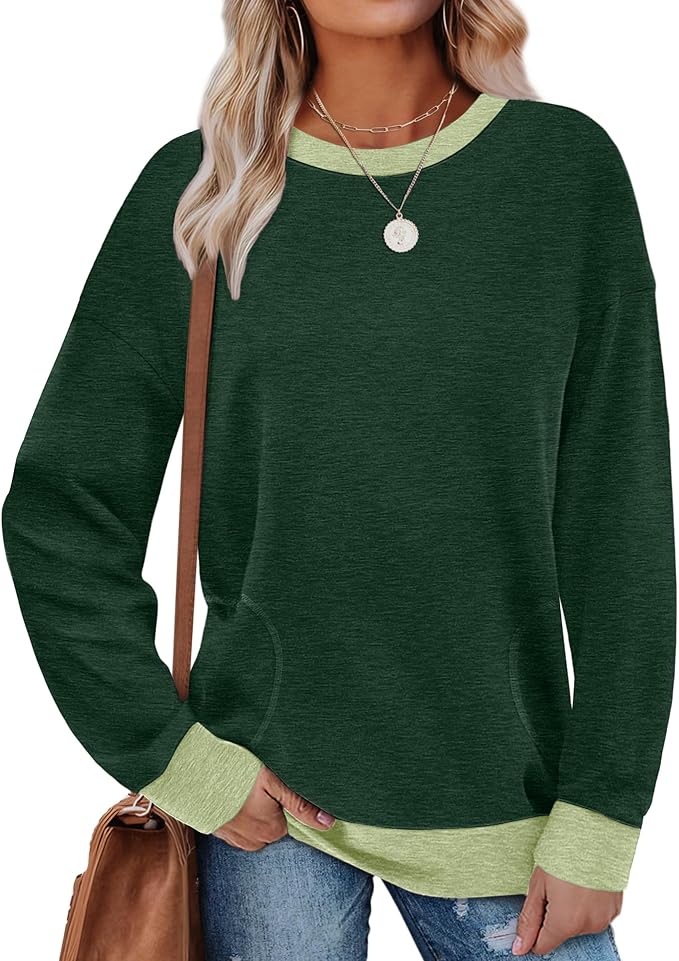 Akihoo Womens Casual Long Sleeve Tunic Tops Crew Neck Shirt Blouses - Image 3