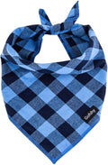 Boy Dog Bandana Large- Blue Black Dog Scarf Buffalo Plaid Printing Adjustable by Gofshy