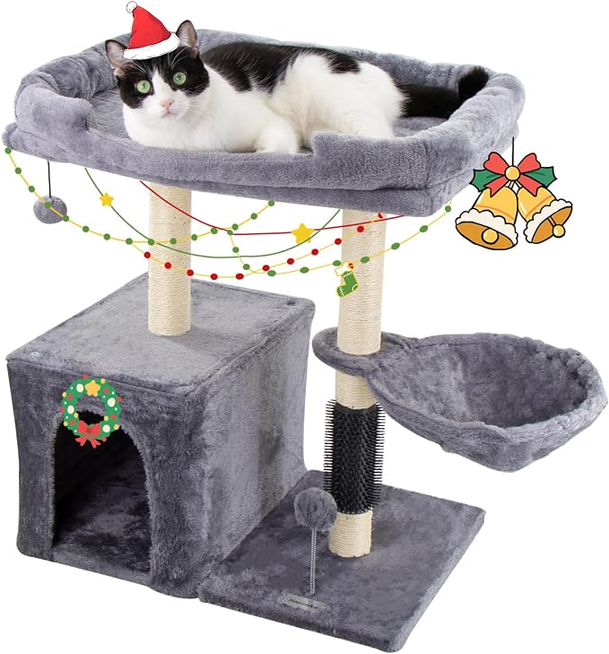 28.3" Small Cat Tree Tower, Cat Scratching Post by Hapineko