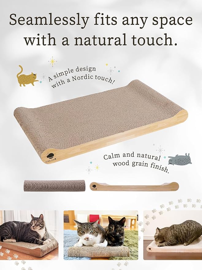 NyankonoYado No Mess & 1-Year Durable Cat Scratcher, Cardboard Scratch pad Bed - Image 6