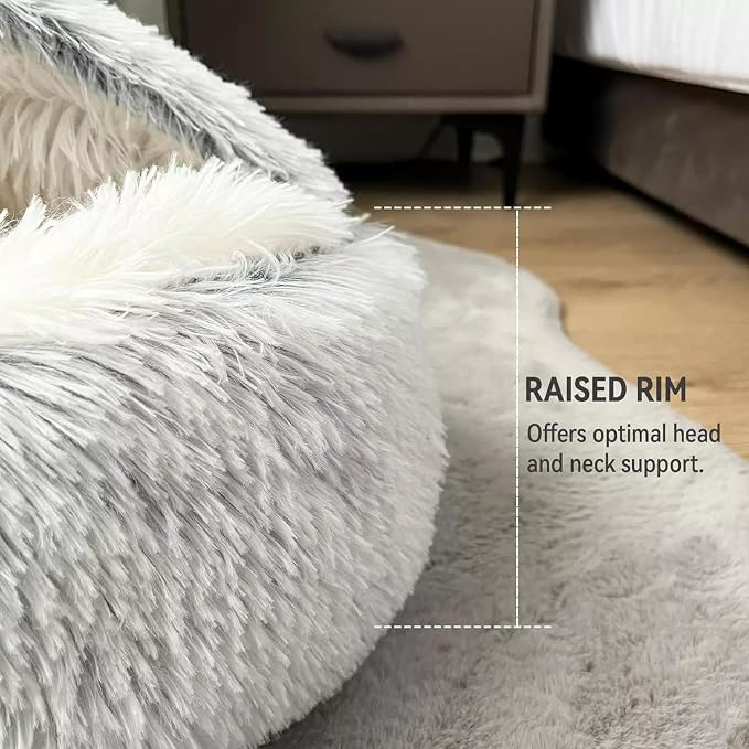 Cat Bed Round Fluffy Hooded Cat Bed Cave, Anti-Anxiety Cave Bed - Image 2