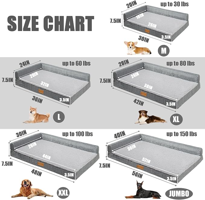 Patas Lague Orthopedic Dog Bed Large Sized Dog 36''X24'', Waterproof L Bolster - Image 5