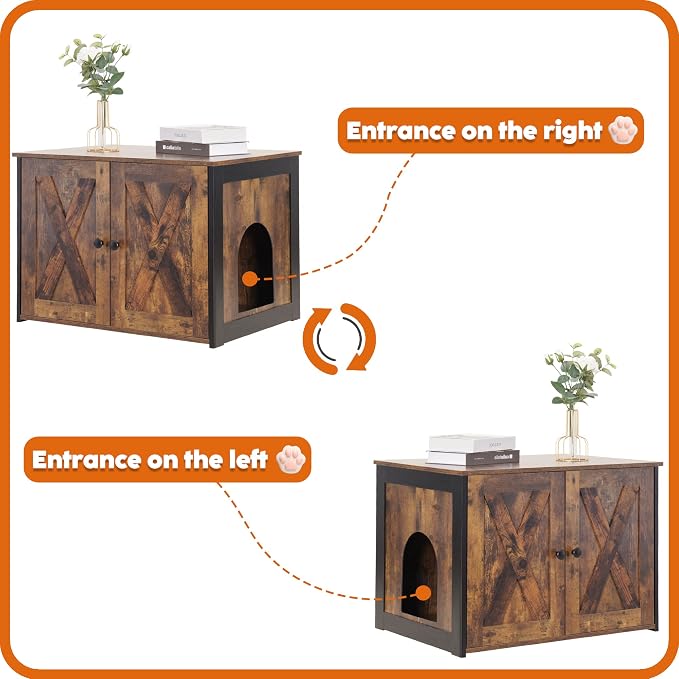 Dwanton Litter Box Enclosure, Cat Litter Box Furniture Hidden, Reversible - Image 4