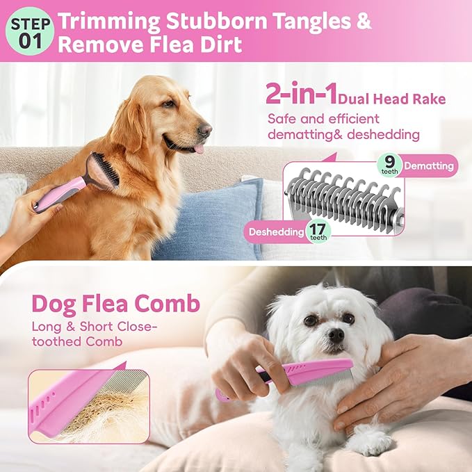 Bath Grooming Kit for Pets, Dog and Cat Grooming Supplies, Dematting Comb for - Image 3