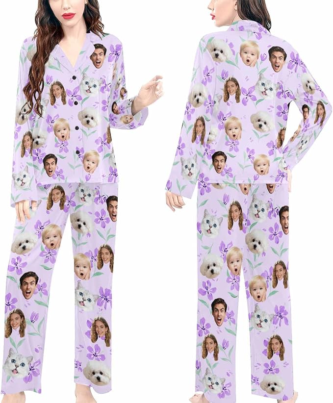 Artsadd Custom Pajamas for Women Men Family, Personalized Face Pjs Pajama Pants - Image 4