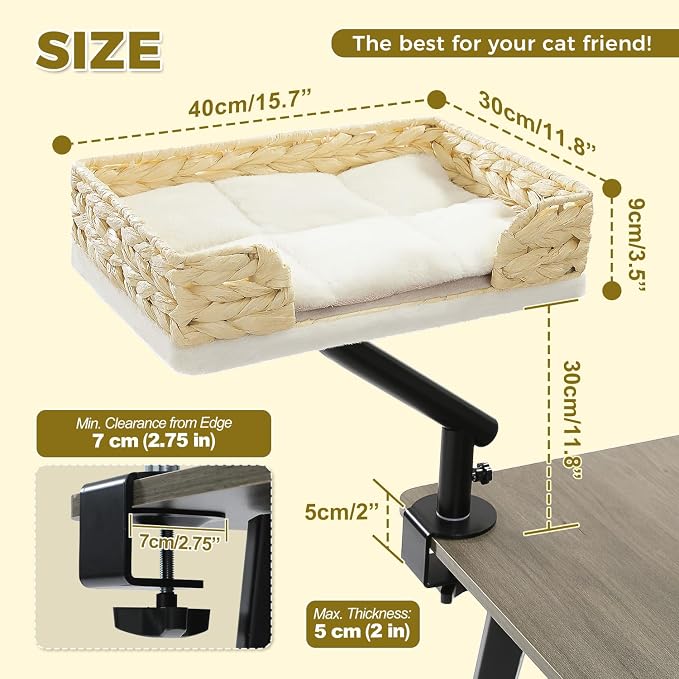 PAWZ Road Cat Desk Bed for Indoor Cats, Wicker Cat Bed for Desk Supports Up to - Image 2