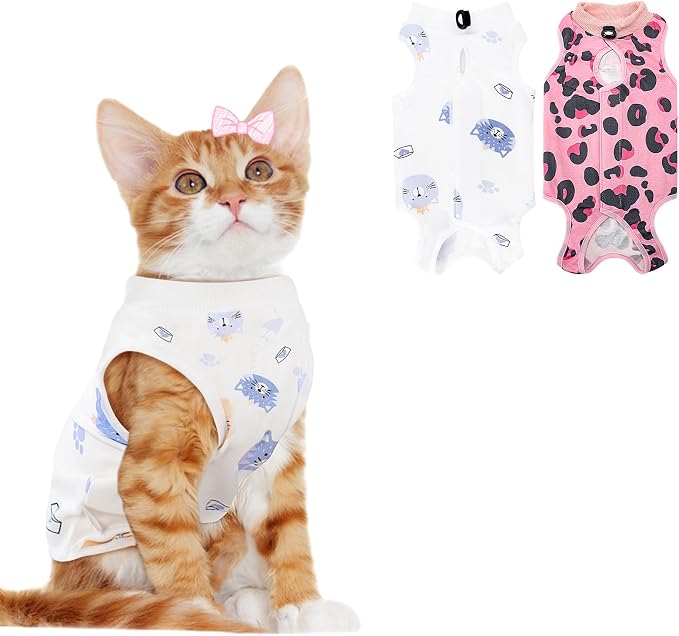 2 PCS Cat Recovery Suit for Spay Abdominal Wounds Cat Onesie for Cats After by Coppthinktu