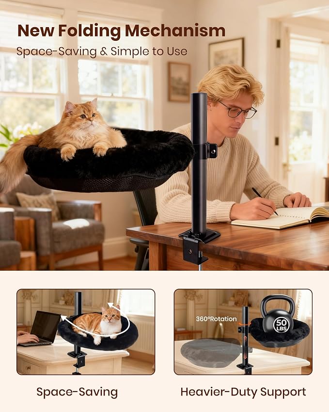 L&W BROS. Cat Desk Bed, 20.5"x18.5" Foldable Clamp-On Desk Cat Hammock - Image 5