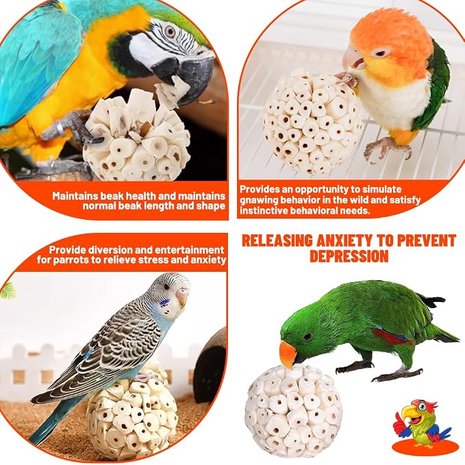 12 Pack Bird Toy Sola Balls, Natural Parrot Soft Chew Shredding & Foraging Toy - Image 5