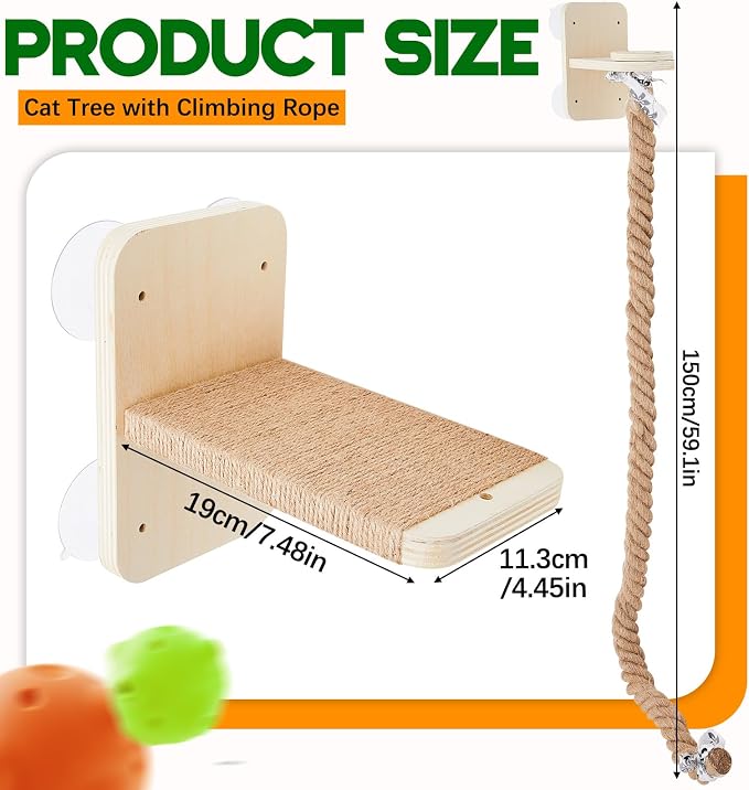 Weysat Cat Climbing Rope 2 Pcs Window Perch - Image 2