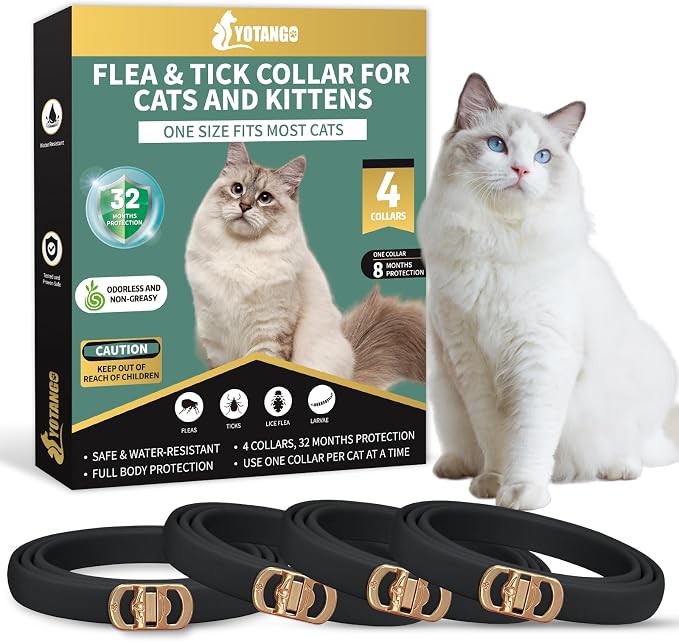 YOTANGO 4 Pack Flea Collar for Cats, 32 Months Flea and Tick Prevention for Cats by YOTANGO
