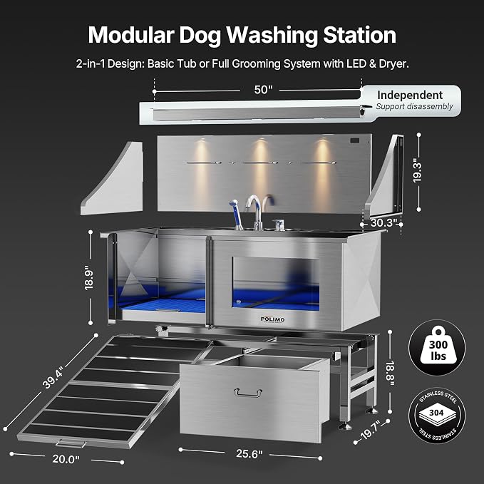 Dog Washing Station with LED Display, 304 Stainless Steel Pet Wash Sink - Image 4