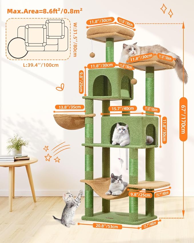 Taoqimiao Cat Tree, 66.2-Inch Cat Tower - Image 2