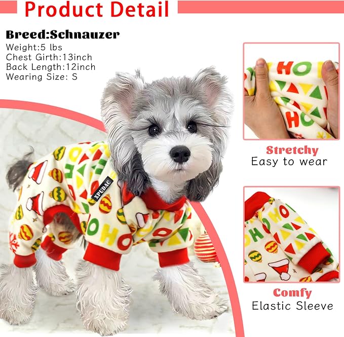 XPUDAC 4 Pieces Dog Christmas Outfit Pajamas Santa Claus Pet Clothes Cute Dog - Image 3