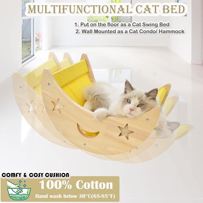 Cat Hammock Moon Bed Wall Mounted Shelf Hammock Shelves and Perches Solid Wood - Image 9