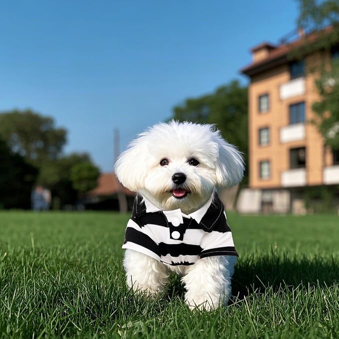 Dog Shirt Polo Shirt Striped Collar Puppy Clothes Summer Button Up Pet Clothes - Image 4