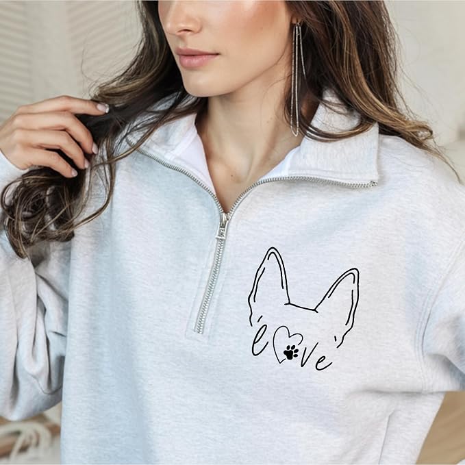 Personalized Dog Mom Sweatshirt, Custom Dog Ear Line Art Portrait Sweatshirt - Image 2