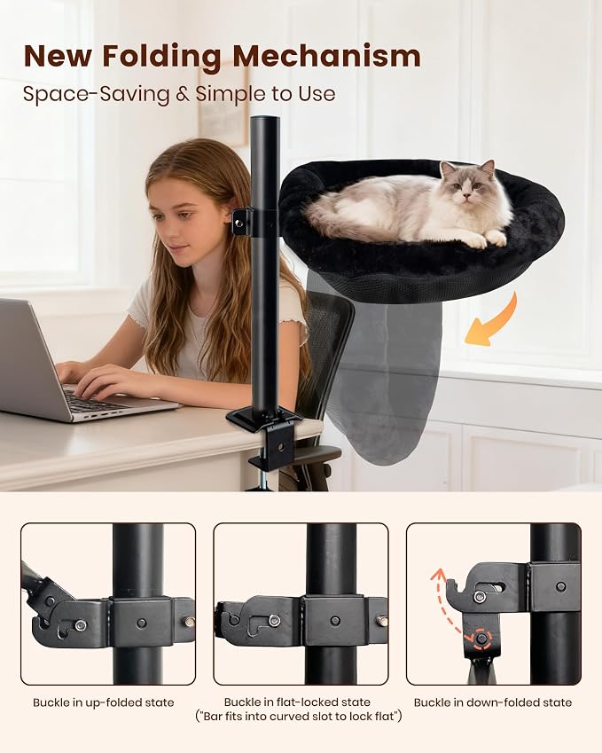 L&W BROS. Cat Desk Bed, 20.5"x18.5" Foldable Clamp-On Desk Cat Hammock - Image 4