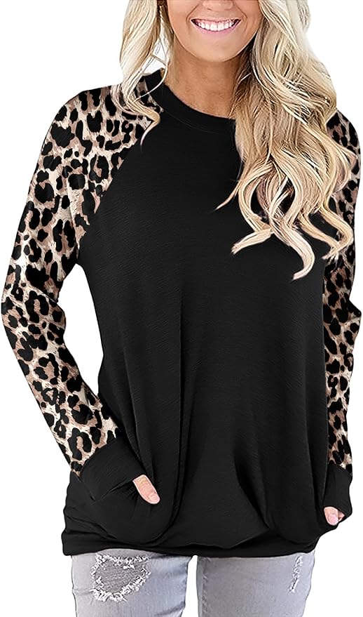 Akihoo Womens Casual Long Sleeve Tunic Tops Crew Neck Shirt Blouses - Image 2