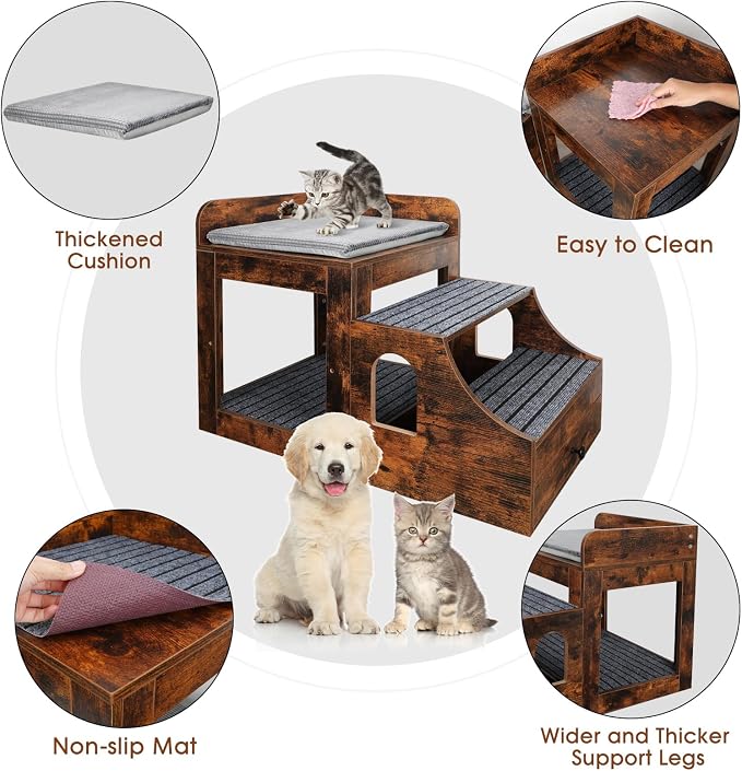 Cat Window Perch with Removable Stairs, Large Pet Bunk Bed with Drawer and - Image 3
