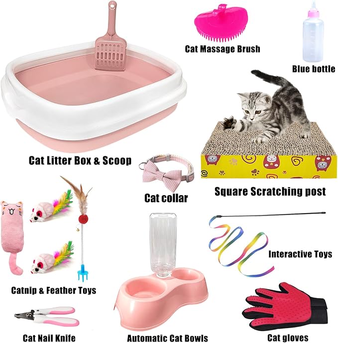 Kitten Starter Kit, 15-Piece Cat Essentials Set Includes Litter Box, Scratch Pad - Image 2