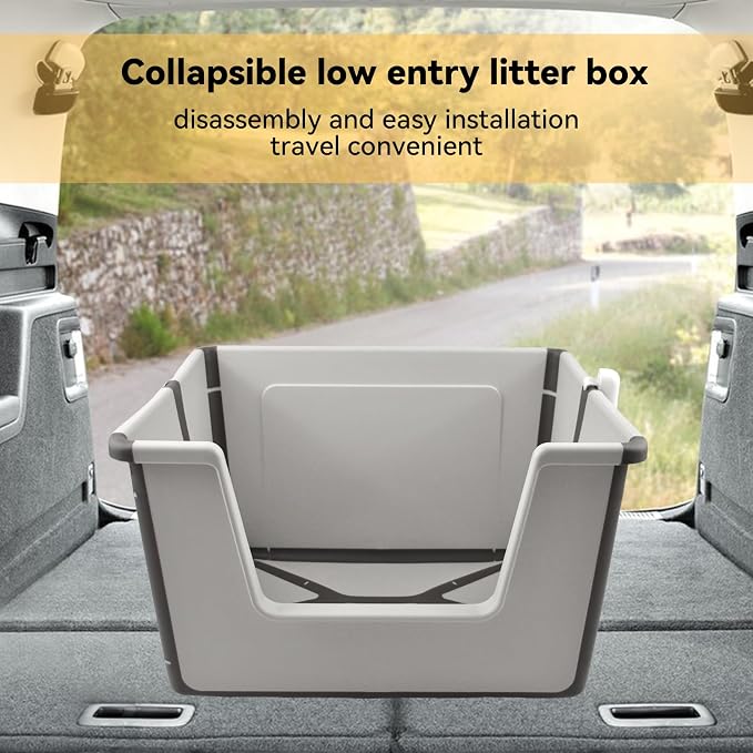 Collapsible Low Entry Litter Box, Splash Proof Open Top Litter Box Portable - Image 4